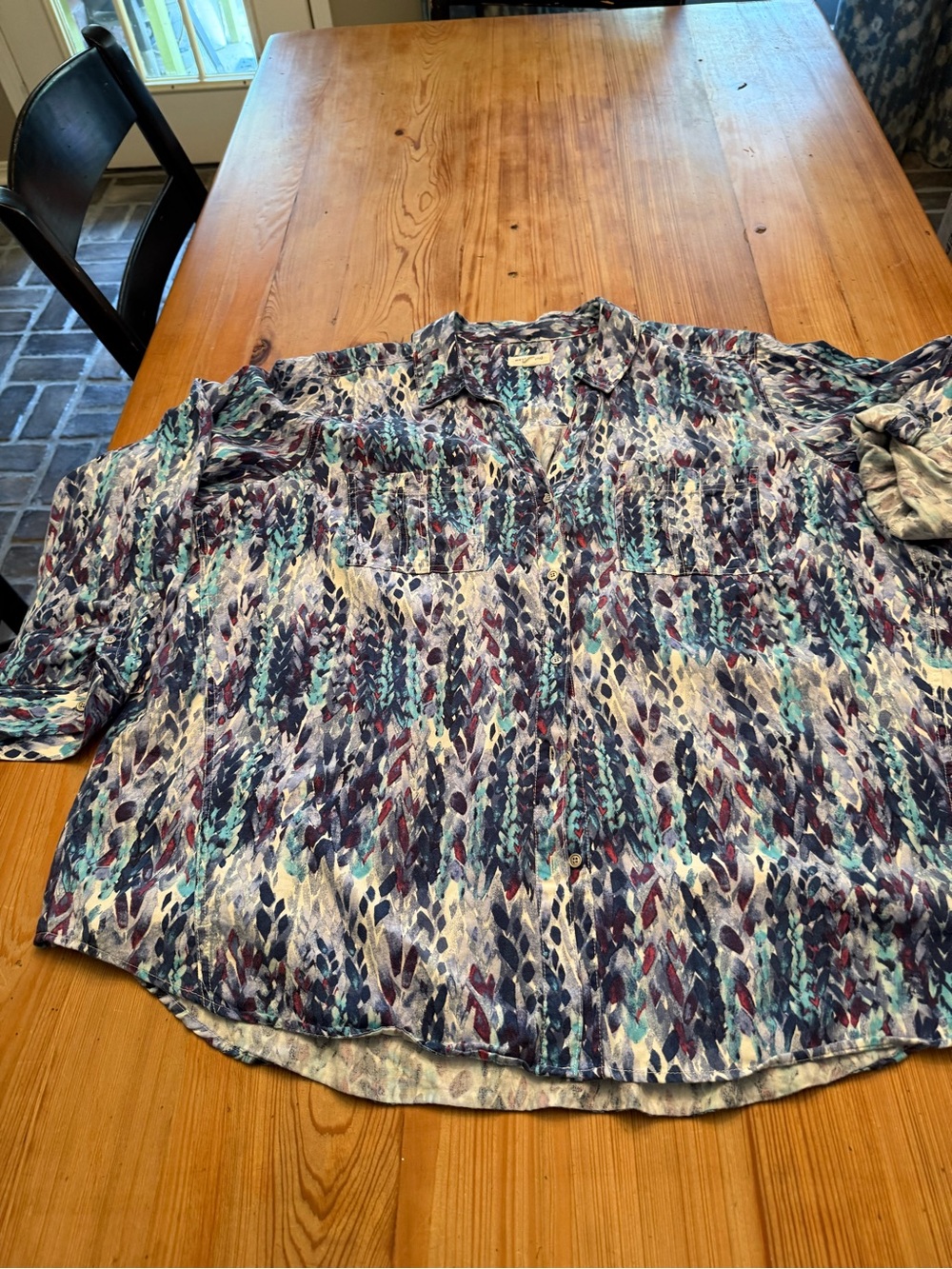 Westbound Teal, Purple & Cream Abstract Button-Up Blouse